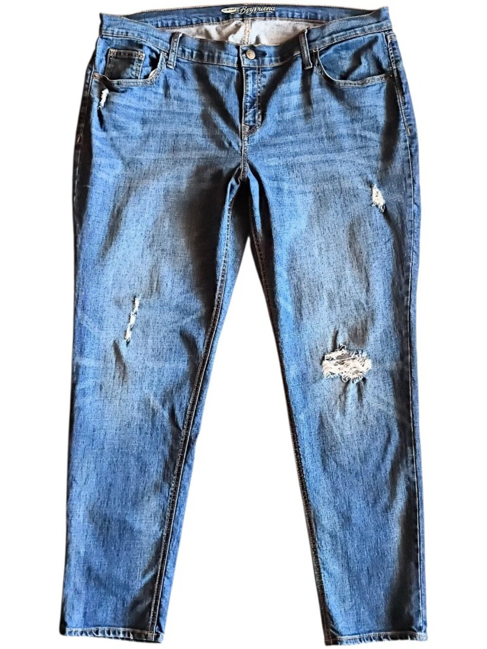 OLD NAVY Women's Boyfriend Jeans Distressed Blue Ripped Sz 16 Regular